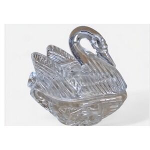 VTG Cut Crystal Glass Swan Trinket Ring Box Cottagecore Size Small